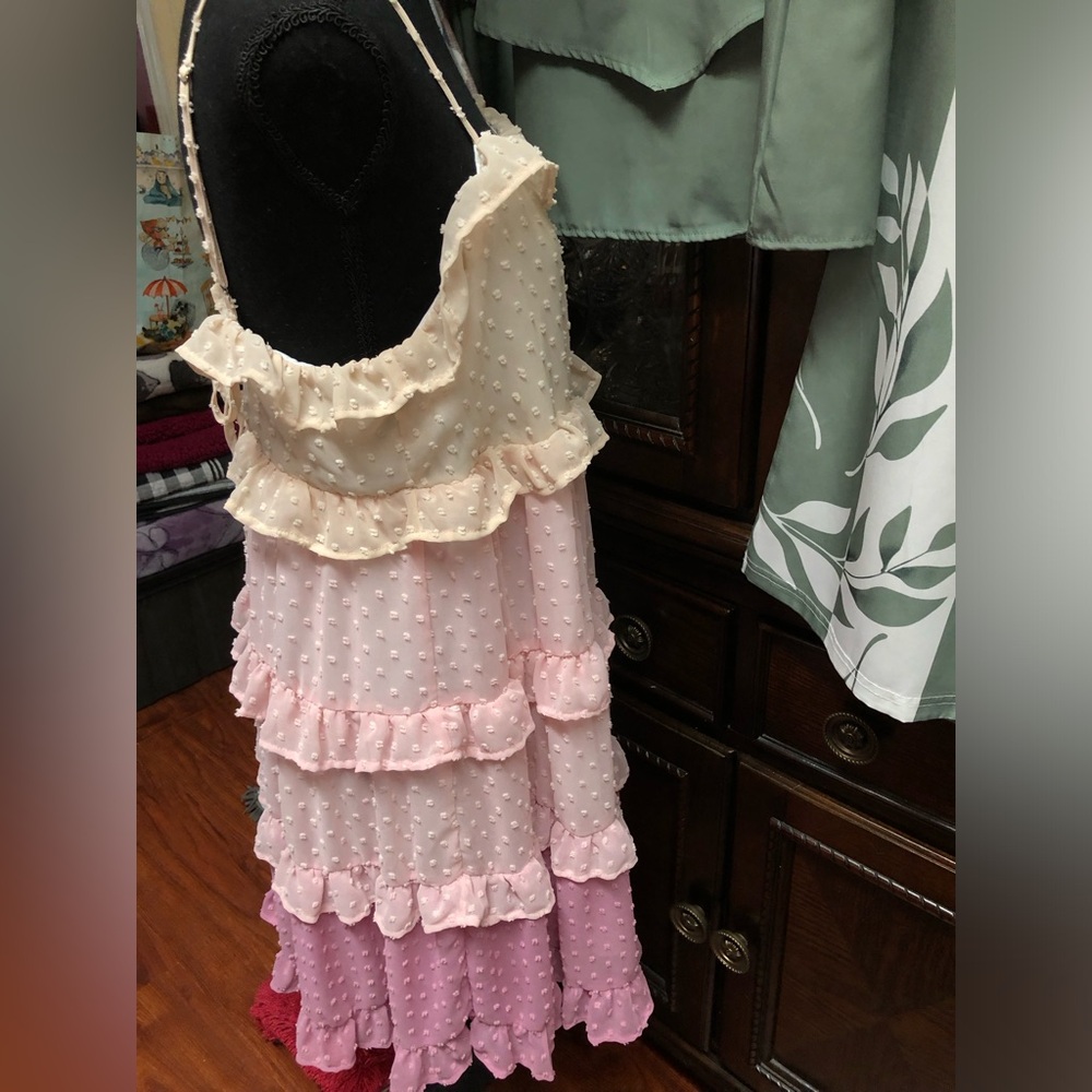 Pink and Cream Ruffled eyelit  Dress - Picture 6 of 15